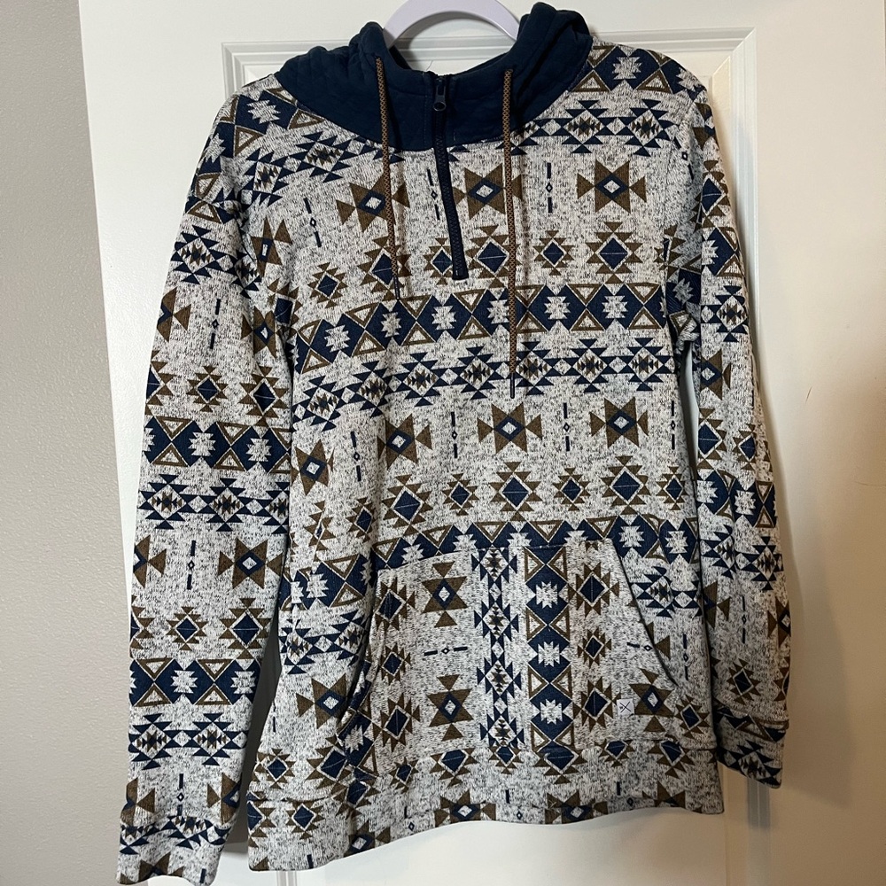 Aztec print quarter zip hoodie